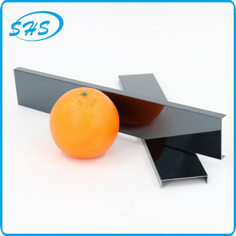 Stainless Steel U-Shape Profile with Ti-Black 800 G Mirror Finish as Glass Material for Glass Holding and Constructing
