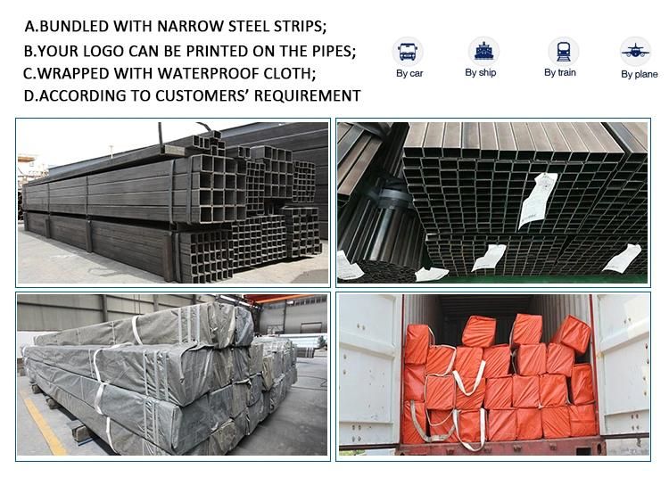 20*20-500*500mm/20*40-300*500mm and Rectangular Steel Packed by Strips for Greenhouse Square Pipe