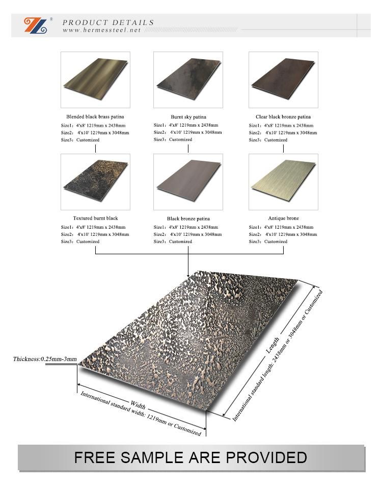201 304 316 430 Antique Bronze Finish Stainless Steel Sheet with Anti Finger Print Protect