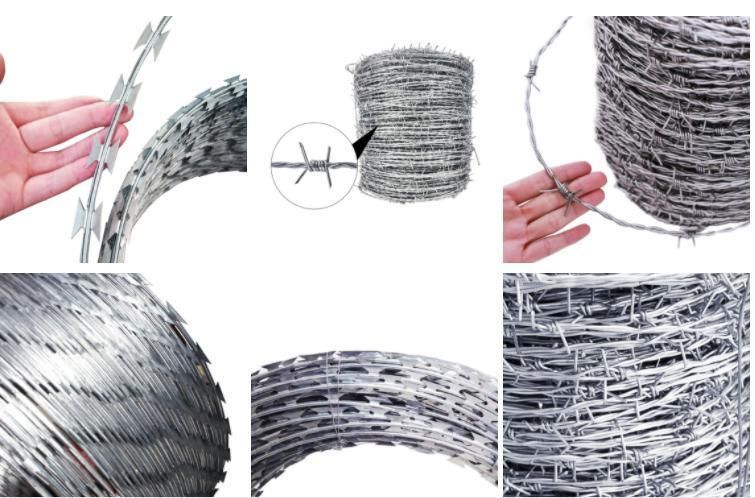 Low Price Concertina Razor Barbed Wire Coil Galvanized Barded Wire Iron Wire Cross Razor Silver White or PVC Colour Protection