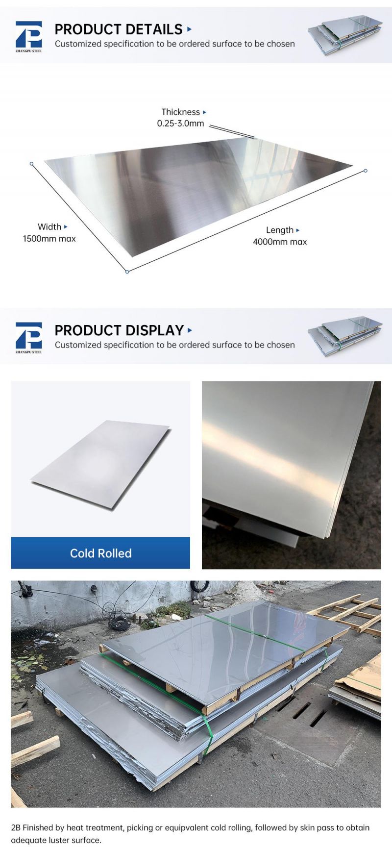 304/304L/316/409/410/904L/2205/2507 Stainless Steel Plate/Sheet Hot/Cold Rolled and Mirror Stainless Steel Sheet