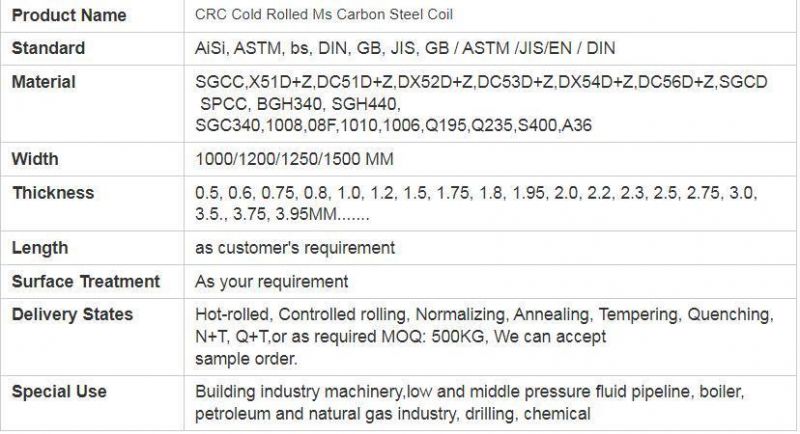 CRC Cold Rolled Ms Carbon Steel Coil