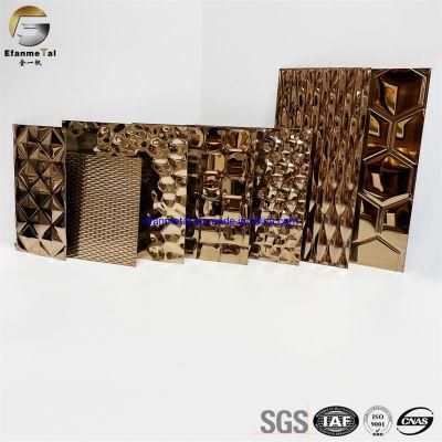 Ef330 Original Factory Elevator Pandels SUS304 PVD Price Rose Gold Mirror Embossing Stainless Steel Decorative Sheets