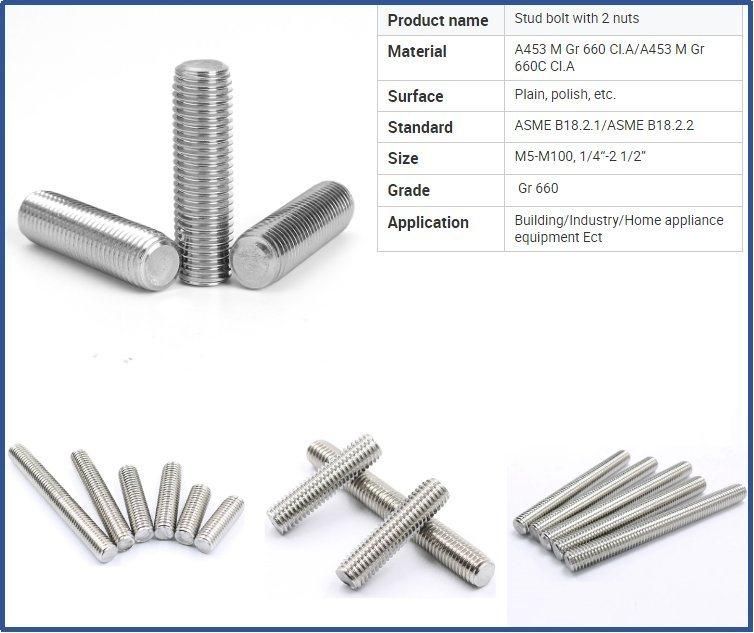 High Temperature Alloy Steel ASTM A453 Grade 660A/B/C Stud Bolt