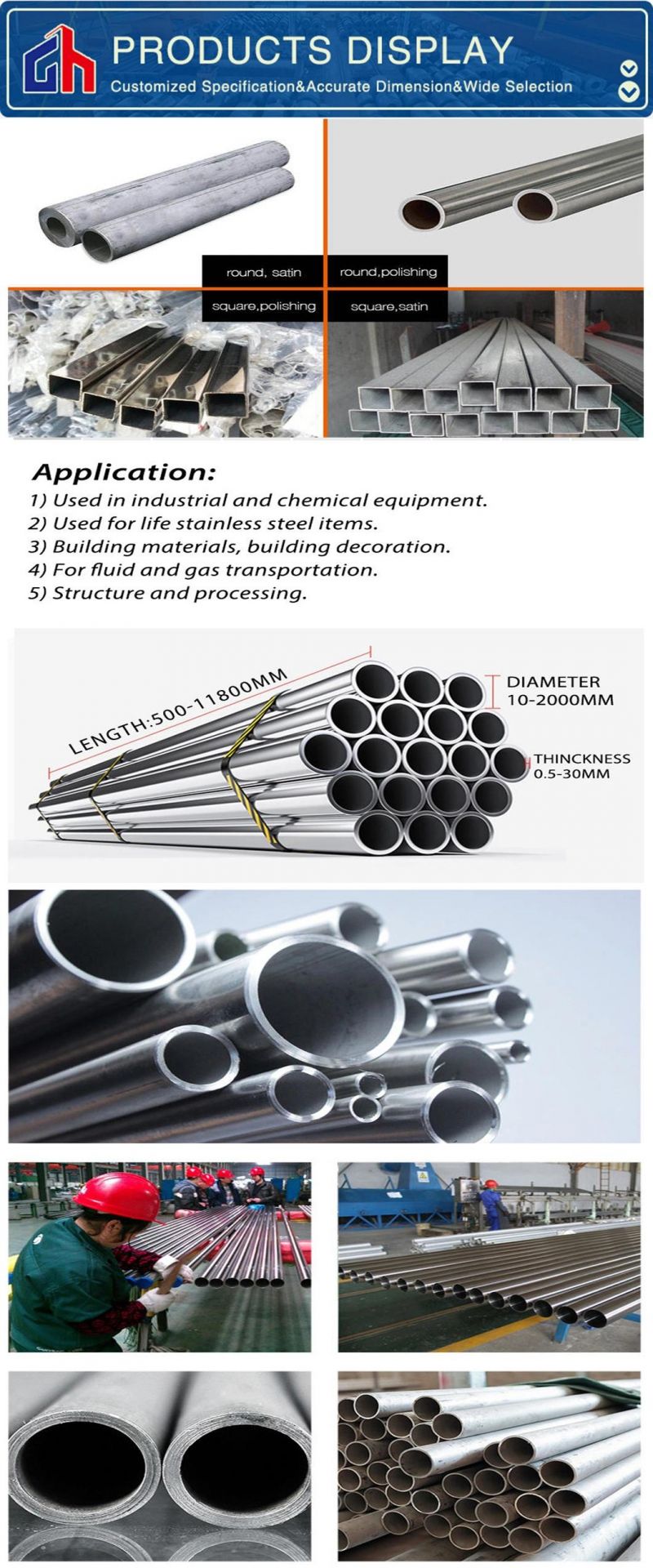 Stainless/Decorative/Titanium Nickel/Centrifugal Casting/Rectangular Alloy Steel Tube in Seamless or Welding Round/Square/Rectangular/Hex/Oval/Brass/Copper/Pipe
