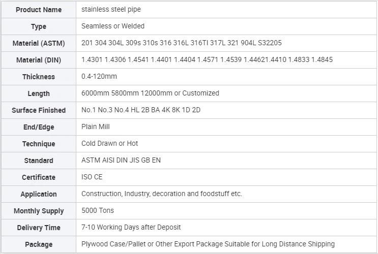 310S Steel Tube 304 316L Polished/Wire Drawing Surface 30mm 50mm Thick Stainless Steel Pipe