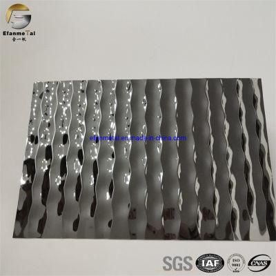 Ef269 Original Factory Hotel Lobby Panels 0.8mm 304 Black Mirror Water Waving Embossing Stainless Steel Sheets