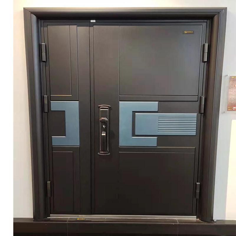 Black Color Power Coating Surface Steel Security Main Entrance Door