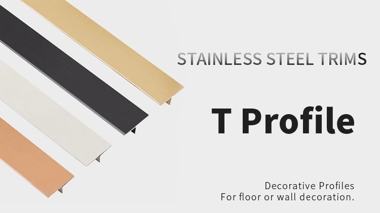 Factory Prices PVD Color Coating Black Golden Rose Decorative T-Shape Straight Edge Stainless Steel Tile Edging Trim