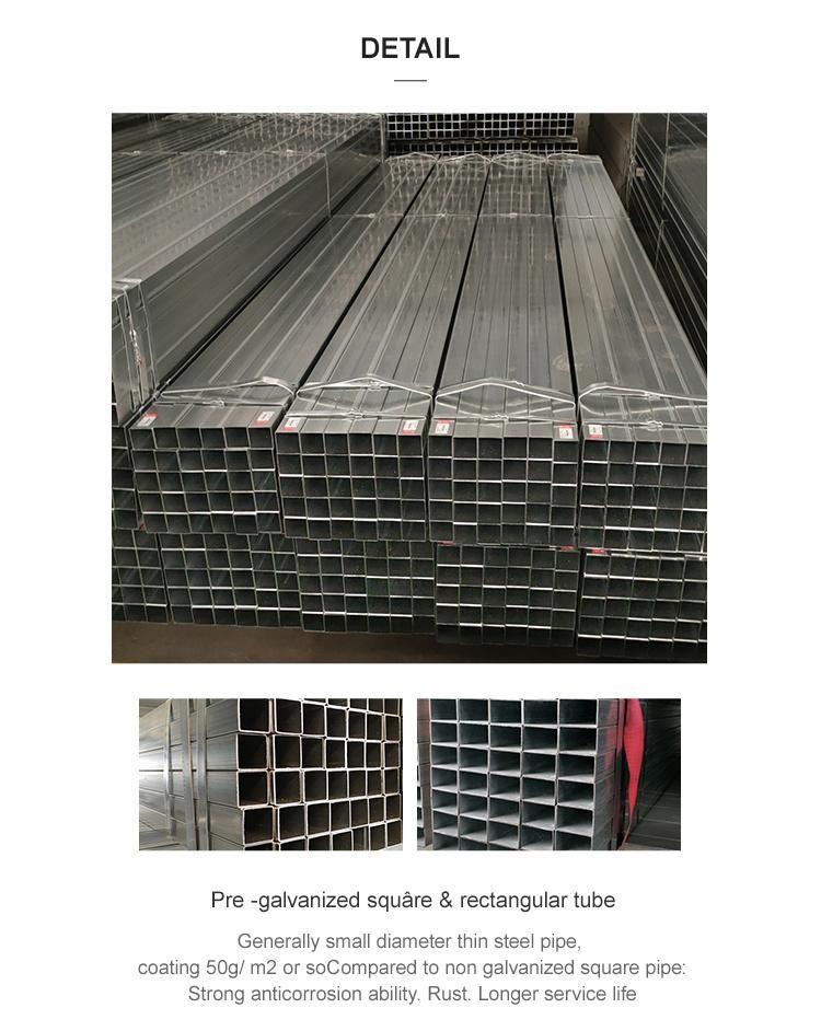 75X75 Galvanized Square Pipe, ASTM A53 Galvanized Square and Rectangular Tube, Pre Galvanized Steel Hollow Sections
