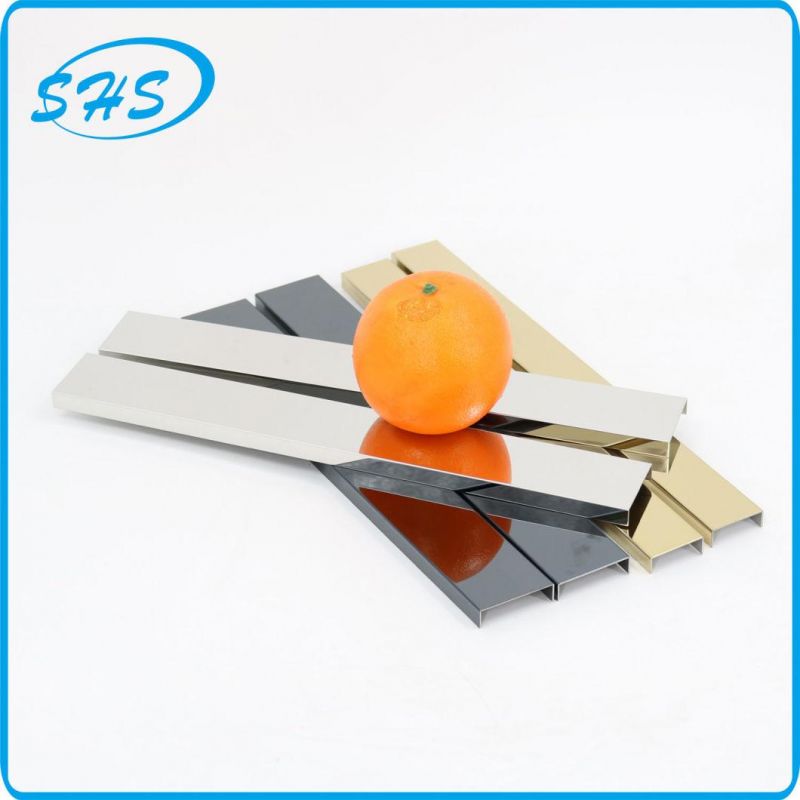 Stainless Steel U-Shape Profile with Ti-Black Golden Black Rose 800 G Mirror Finish as Material for Glass Holding and Constructing