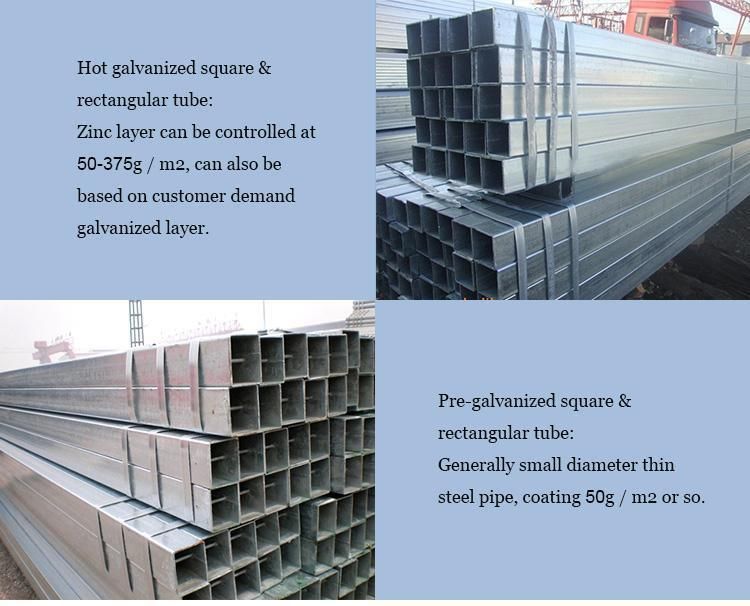 Profiles Sizes Tubular 1020 Weight Hollow Section Mild Galvanized Steel Square Tube