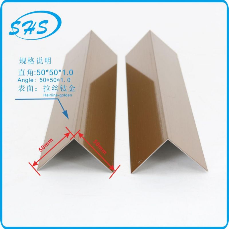 Stainless Steel Angle V-Profile with Ti-Golden Color 800 G Mirror Finish for Wall Corner Protecting