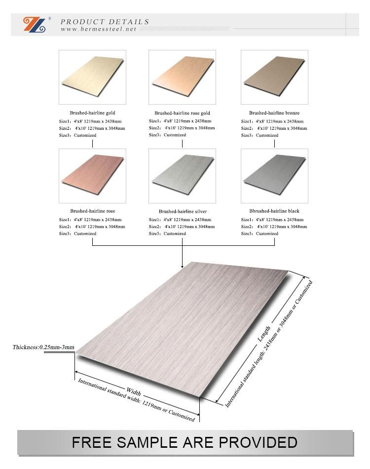 Hongwang Supply 201304 316 Black Hairline Metal Surface Stainless Steel Color Decorative Sheet for Decoration Wall to Russia