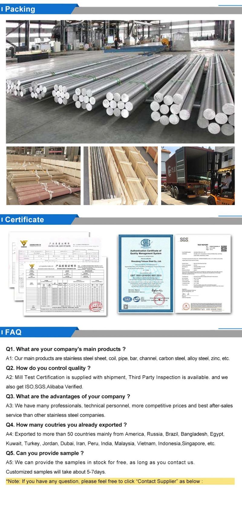 ASTM A276 Grade 304 Stainless Steel Round Bar