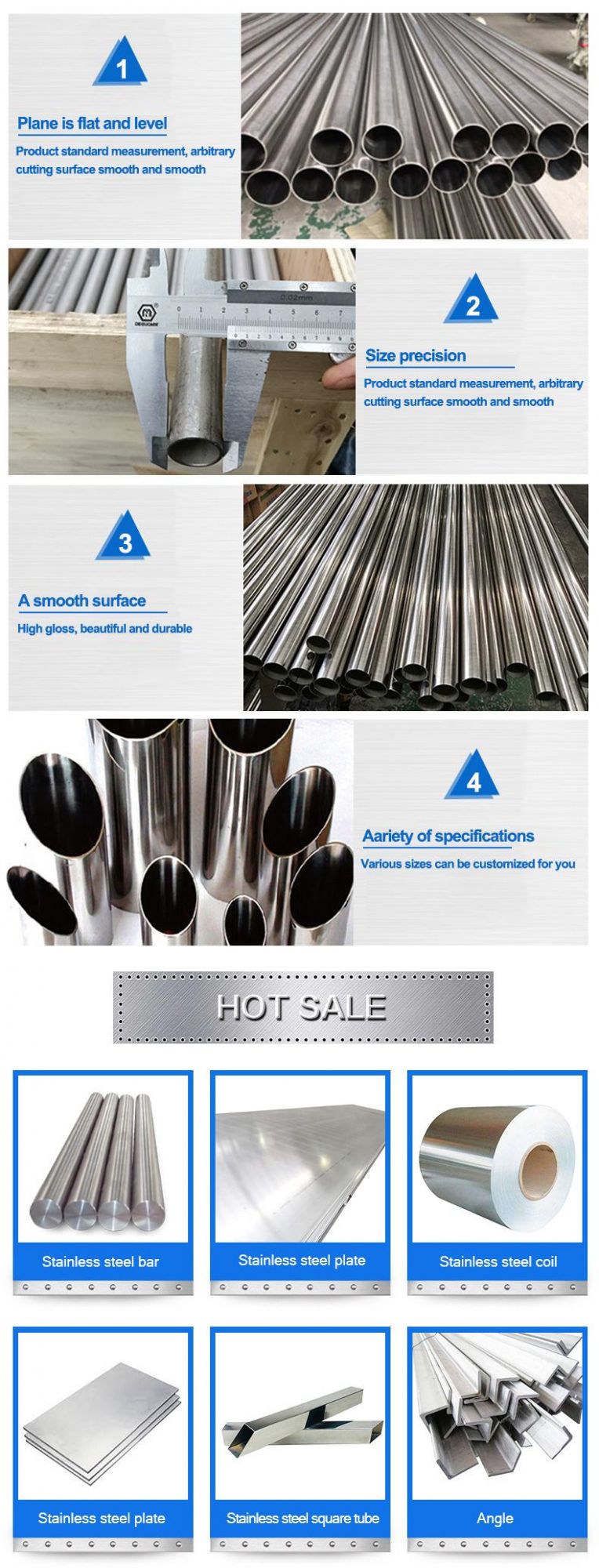 Smooth Surface Ss 201 304 316L 310S 304 316L Polished High-Quality Steel Pipe for Decoration