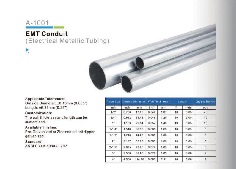 Galvanized Steel EMT Conduit Tube Supplier From China