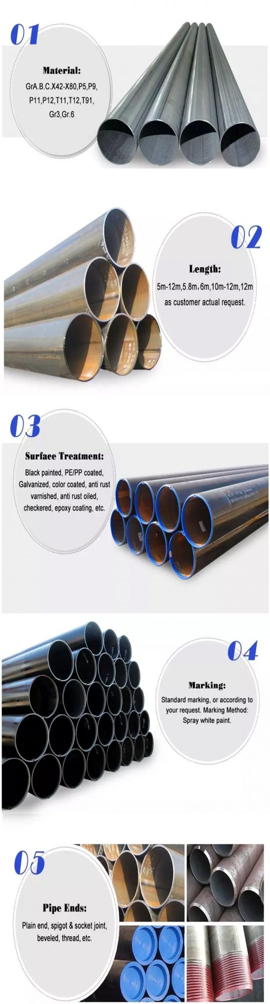 Group 10# 20# 45# API 5L Alloy Oil and Gas Pipe API 5L Carbon Steel Seamless Steel Pipe