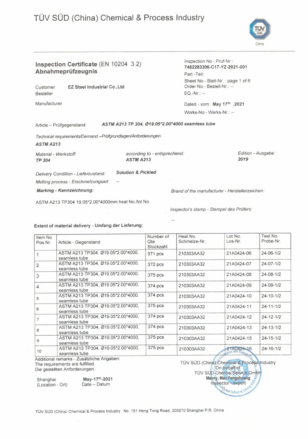 SS304 SS316 S2507 S2205 254smo Austenitic Stainless and Duplex Stainless Steel Pipe Ss Pipe