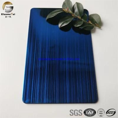 Ef136 Original Factory Hotel Lift Clading Panels 1.0mm 304 4*8 Sapphire Blue Hairline Brushed Stainless Steel Plates