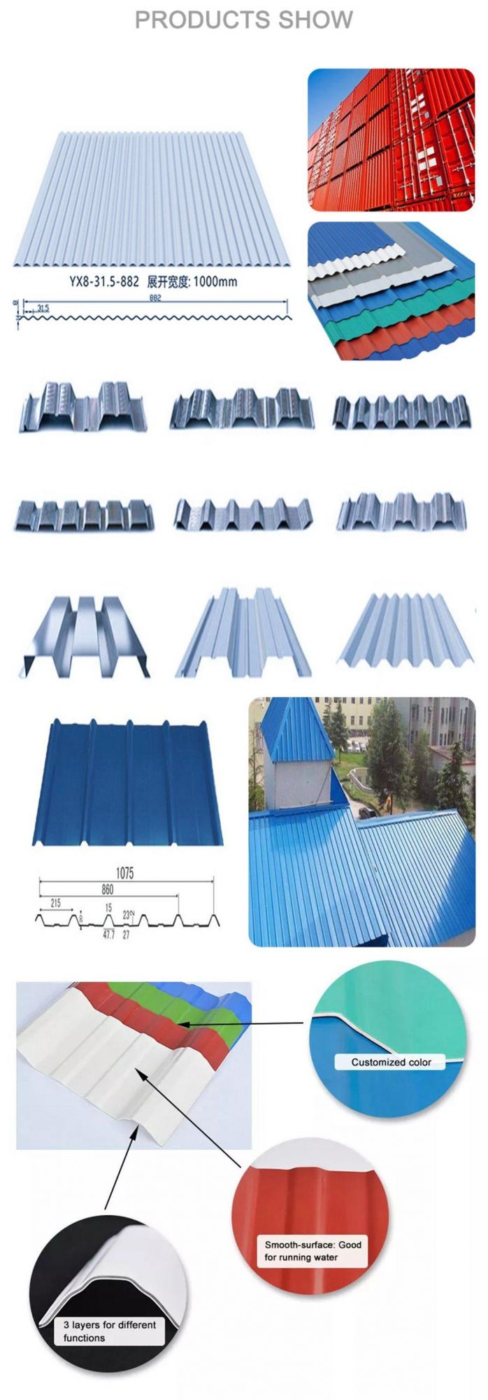 Color Steel Tile Roofing Sheets Steel Iron Hot Industrial Surface Technique Plate Roof