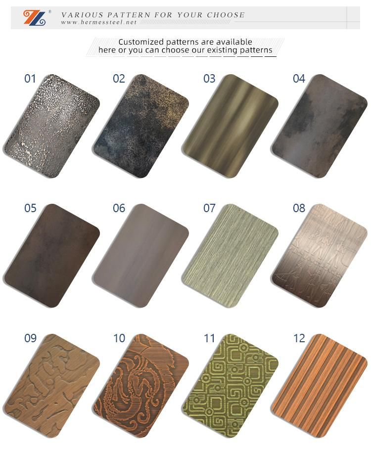 201 304 316 430 Antique Bronze Finish Stainless Steel Sheet with Anti Finger Print Protect