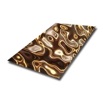 Gold Color Water Ripple Stamped Stainless Steel Sheet for Interior Exterior Wall Panel Decoration