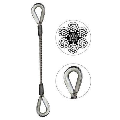 Single Leg Ungalvvanized Steel Wire Rope Lifting Slings - Thimble and Thimble 6X25 Bright Eips Iwrc