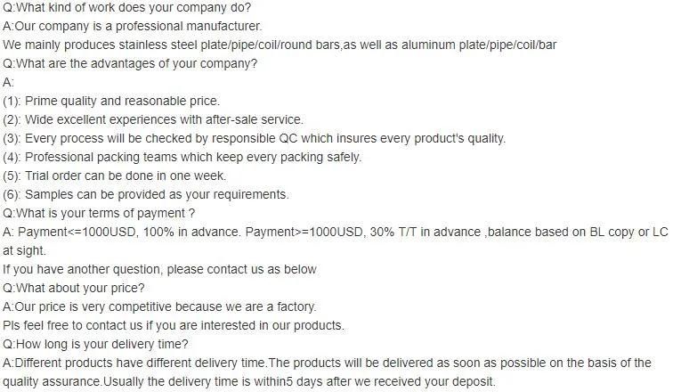 Factory Direct Supply Stainless Steel 201 304 316 409 Tp321 Plate/Sheet/Coil/Strip
