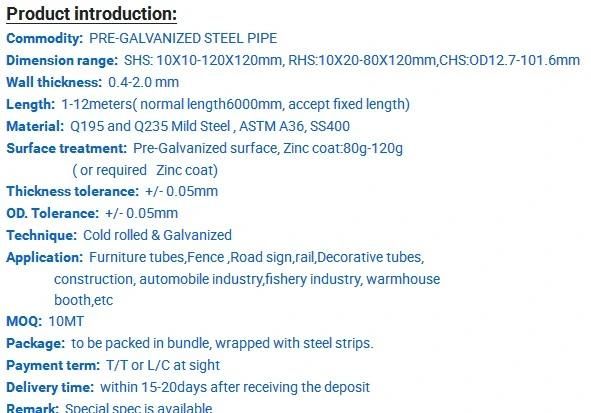 Building Material Round & Squarehot Dipped /Pre Galvanized Steel Pipe for Scaffolding and Construction