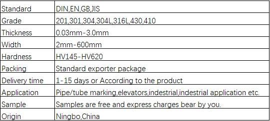 AISI SUS 201/En1.4372, 301/En1.4310, 304/En1.4301, 304L/1.4306, 430/En1.4016 Stainless Steel Strip /Belt, Spring Stainless Steel Band / Stainless Steel Coil