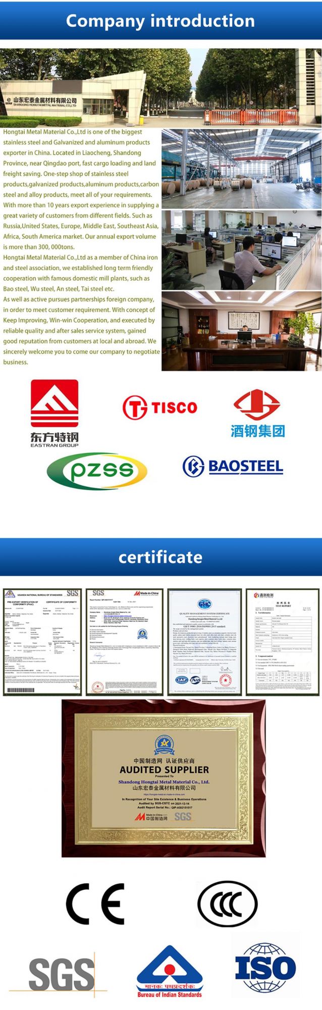 SGS Certificate Steel Plain Sheet 321 316L 310S 2520 2205 2507 1.4529 904L C276 430 420 410 410s Stainless Steel Coil/Steel Strip