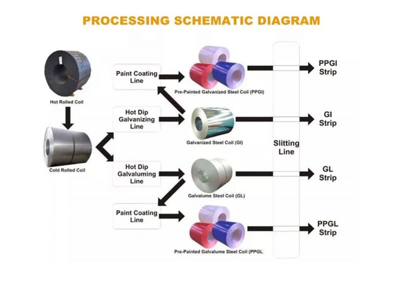 Prepainted/Color Coated/Galvanized/Zinc Coated/Galvalume/Corrugated/Aluminum/Carbon /304/316L/430/201/Stainless/Steel Coil/Strip/PPGL/PPGI/Gl/Al/Gi/Coil
