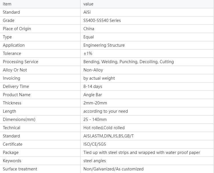 Best Quality Galvanized Angle Iron Perforated Equal or Unequal Can Be Customized Angle Steel From China