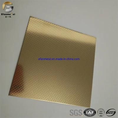 Ef284 Original Factory Sample Free Kitchenware Panel 0.8mm 201 Gold Mirror Little Grain Embossing Stainless Steel Plates