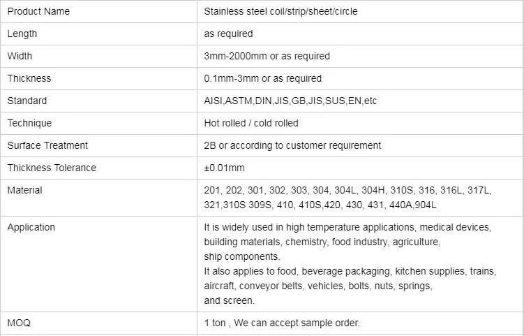 201 304 321 317 314 316 Cold Rolled Metal Sheet/Coil 2b Ba Polished Finished Steel Strip Coil Stainless Steel Coil for Construction