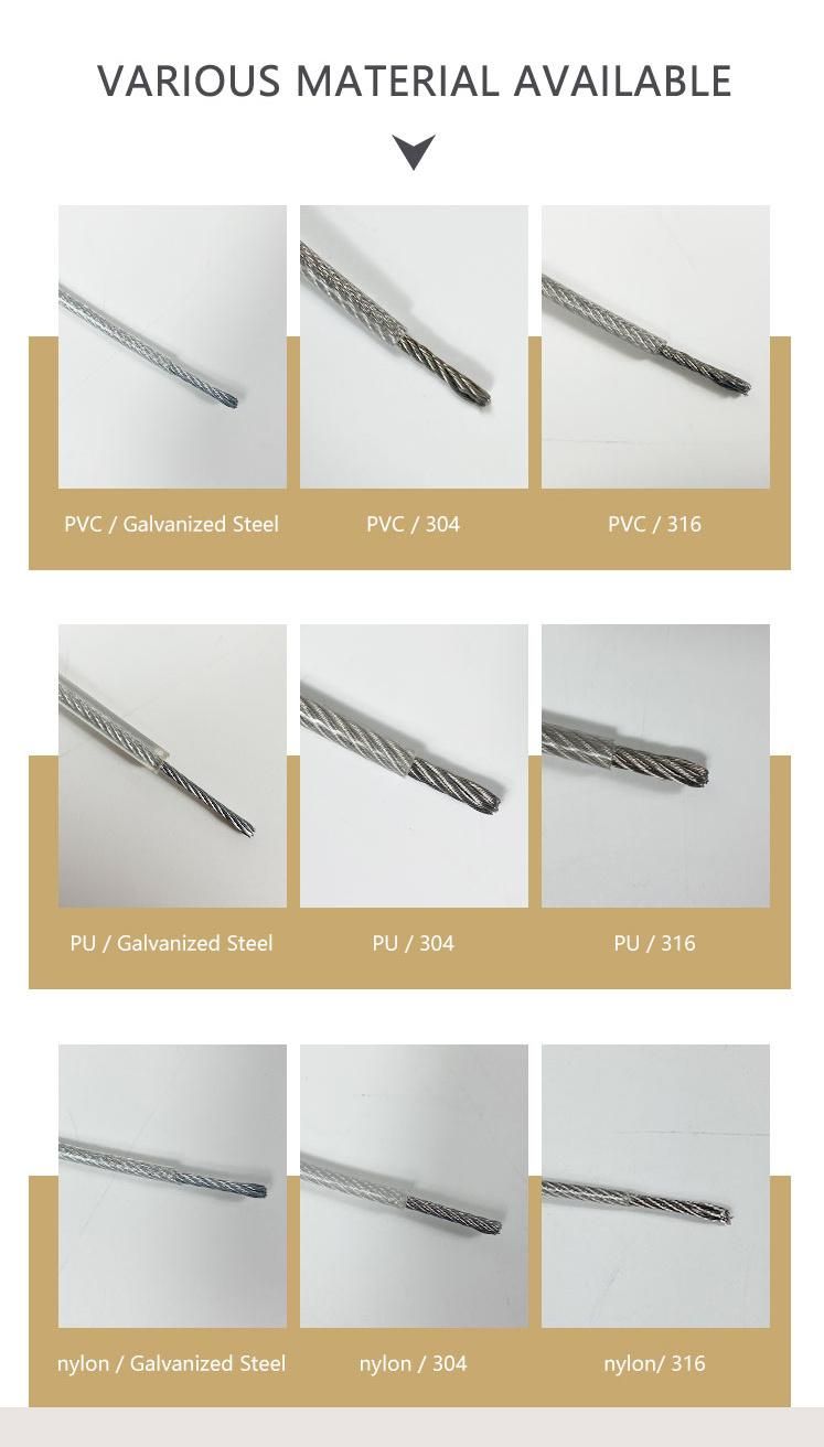 PVC Coated Galvanized Stainless Steel Wire Rope 3 mm 4 mm 5 mm