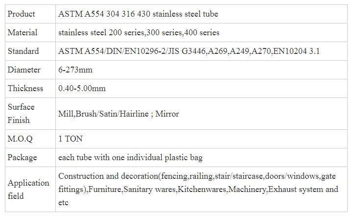 304 304L 316 316L 310S 321 Seamless Stainless Steel Tube / Ss Pipe with Low Price