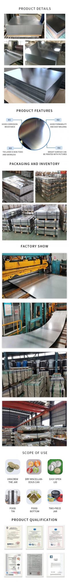SPCC Aerosol Tin Cans Making Tinplate Steel Sheet Electrolytic Steel Sheet