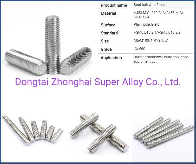 ASTM A453 660 Gr. a B C D Stud Bolt with Two Nuts