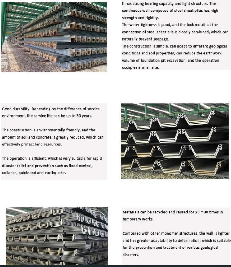 Larssen Hot Rolled Sheet Sheet Pile Pile U/Z Type Cold Rolled Steel for Retaining Wall Non-Alloy U Type Pile