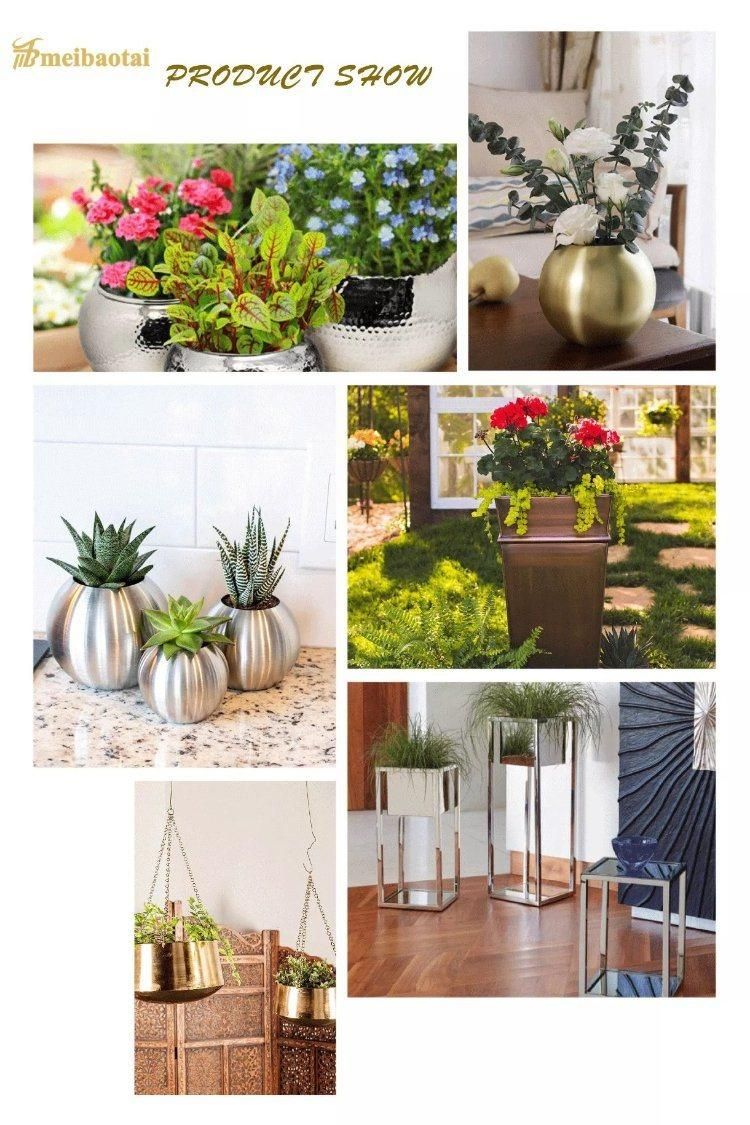 Silver Polish Surface Cylinder Shape Design Metal Flower Pot Stainless Steel Planter