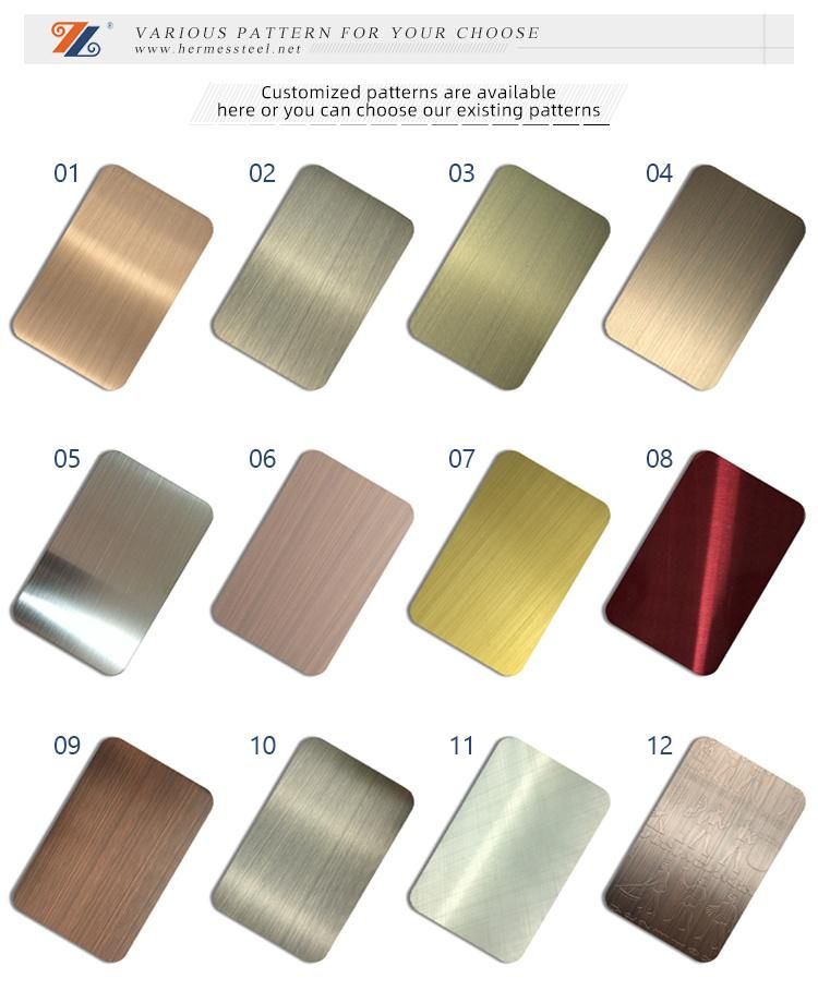 304 Decorative Stainless Steel Hairline Finish Champagne Gold Color Metal Sheet Made in China