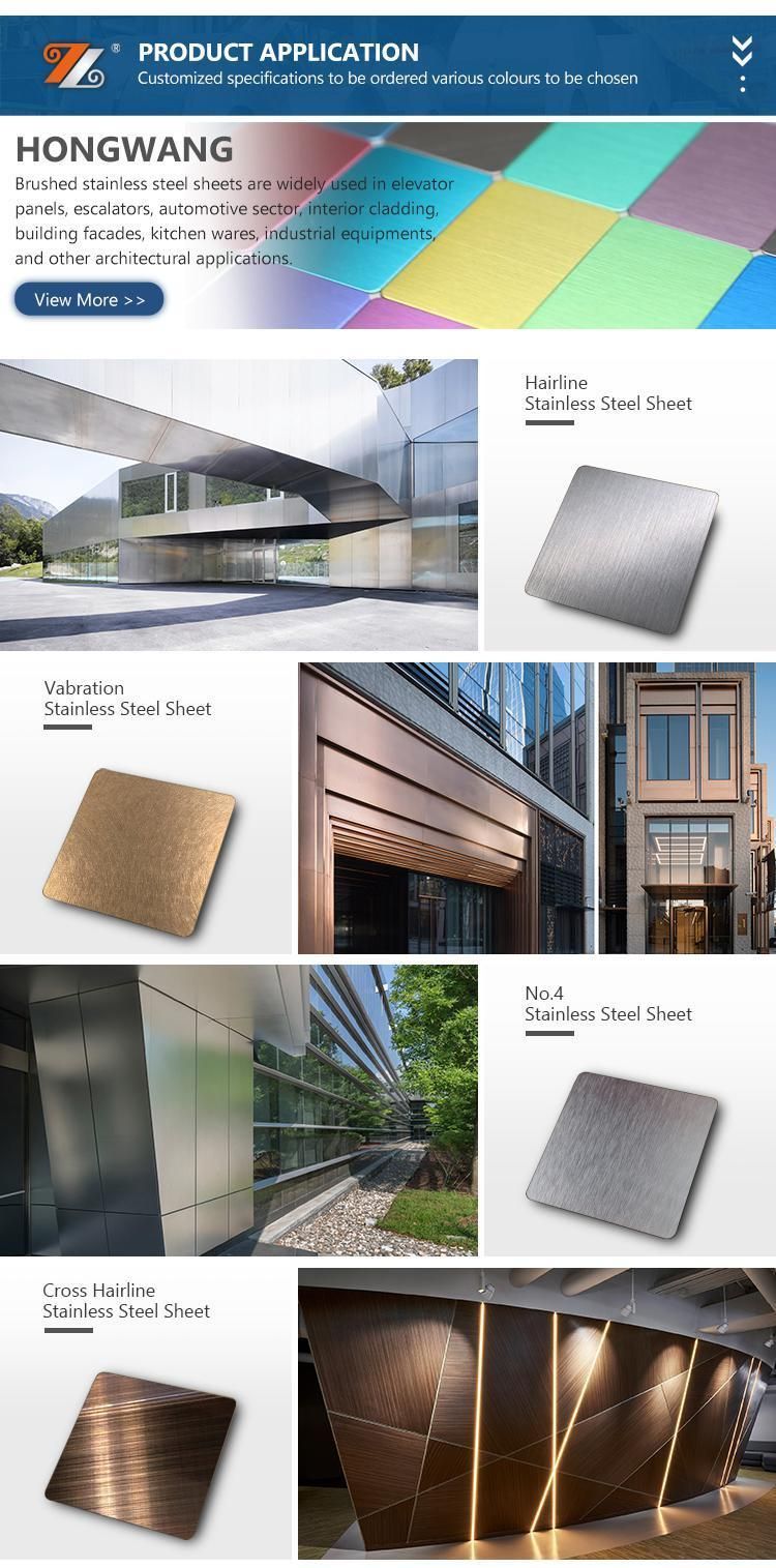 304 Stainless Steel Hairline Finish Champagne Gold Color Coating Metal Sheet for Hotel Wall Panel Skirting Line