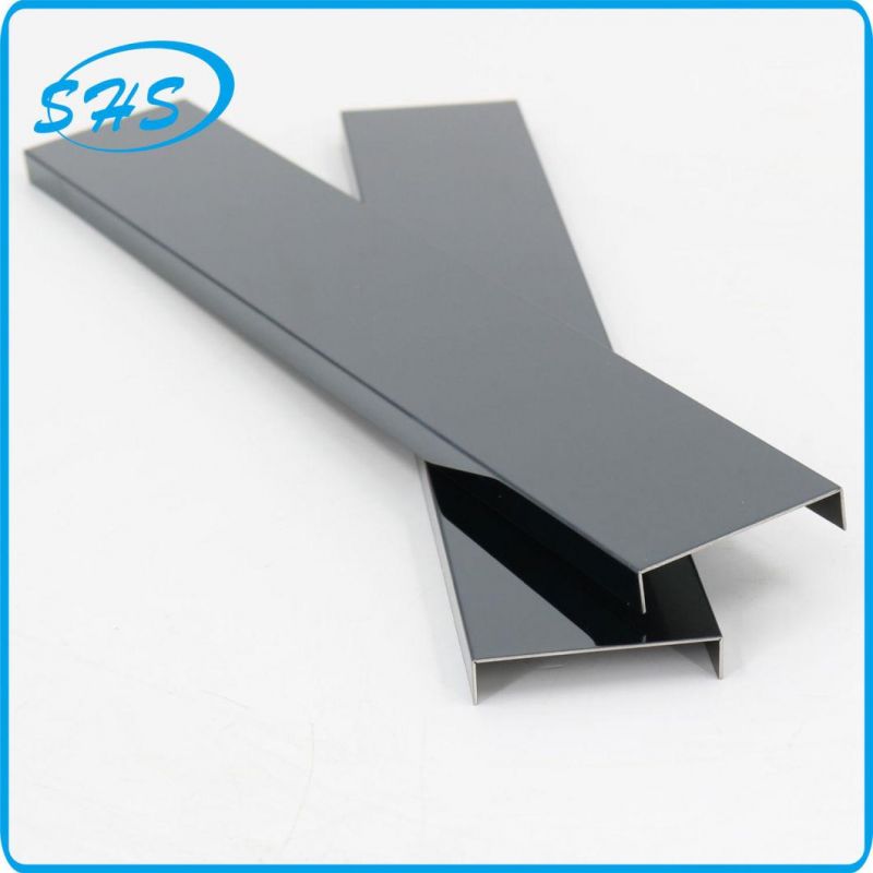 Stainless Steel U-Shape Profile with Ti-Black Golden Black Rose 800 G Mirror Finish as Material for Glass Holding and Constructing