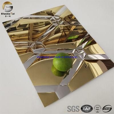 Ef248 Original Factory Roofing Sheets Clading Panels 0.8mm Double Color Gold Mirror PVD Plating Embossing Metel Sheets