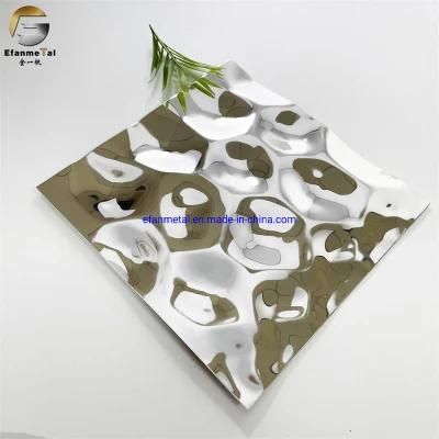 Ef299 Original Factory Hotel Decoration Ceiling 3D Panels Bronze Hairline Square Diamond Embossing Stainless Steel Plates