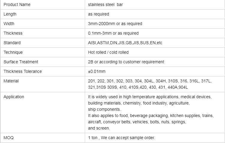 Factory Price High Quality 430 409 441 436 439 202 310S Stainless Steel Bar