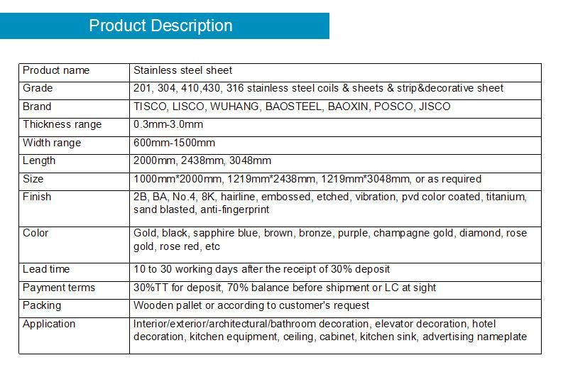 4X8 Colored Decorative Metal Ss Sheets Supplier 304 Hairline Finish Stainless Steel Sheet