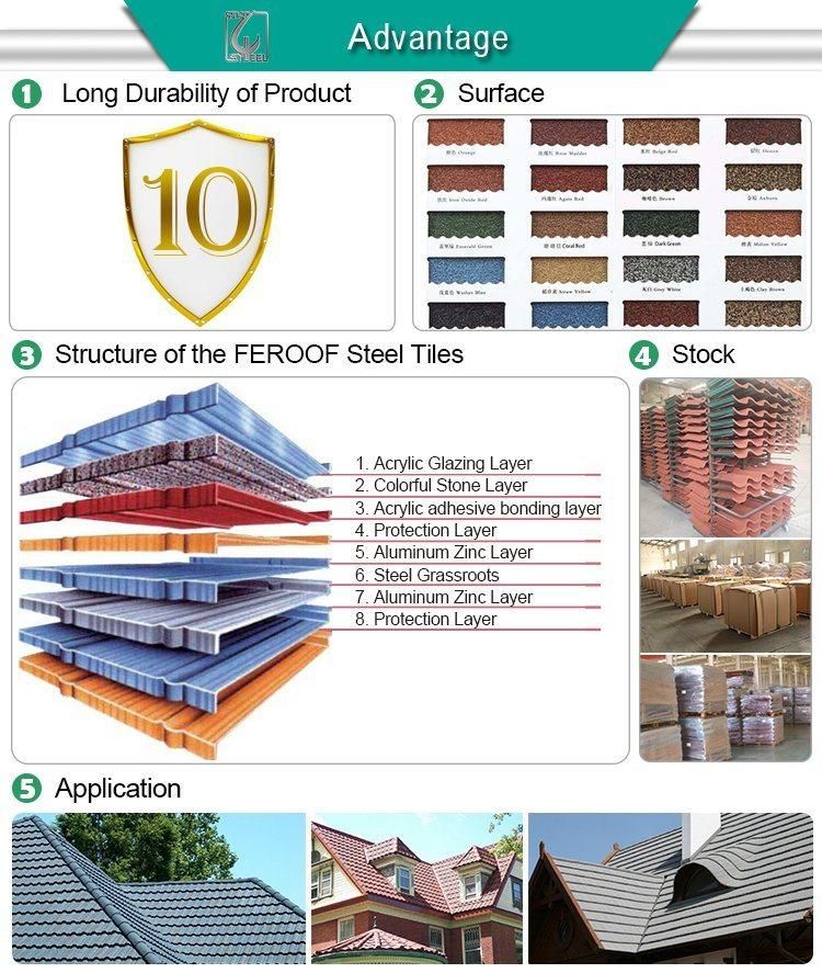 0.4*1340*420mm Colored Stone Coated Steel Roof Tile for Construction